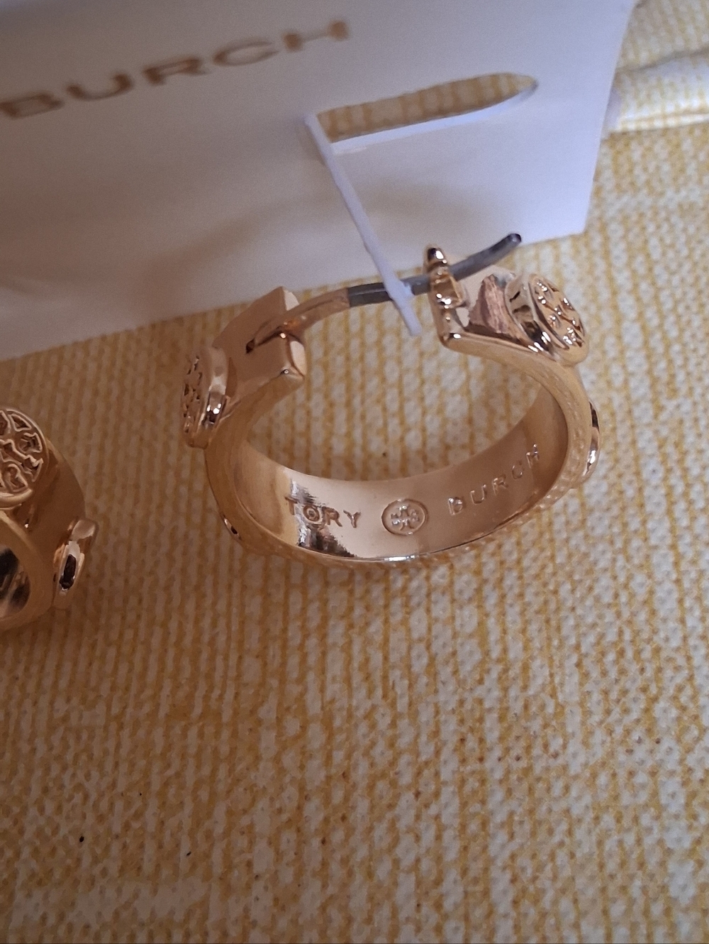 Tory Burch Miller Gold-tone Stud Hoops With Encircled Double T Emblems NWOT - Picture 9 of 9